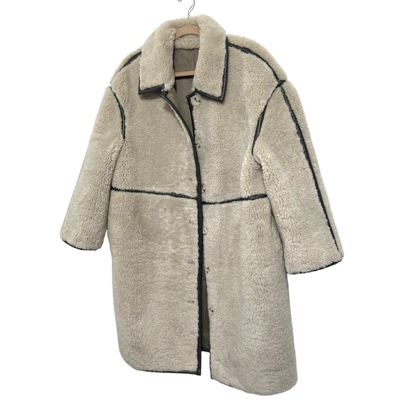 Something Navy Reversible Faux Shearling Coat Sz L Gray - Picture 3 of 15